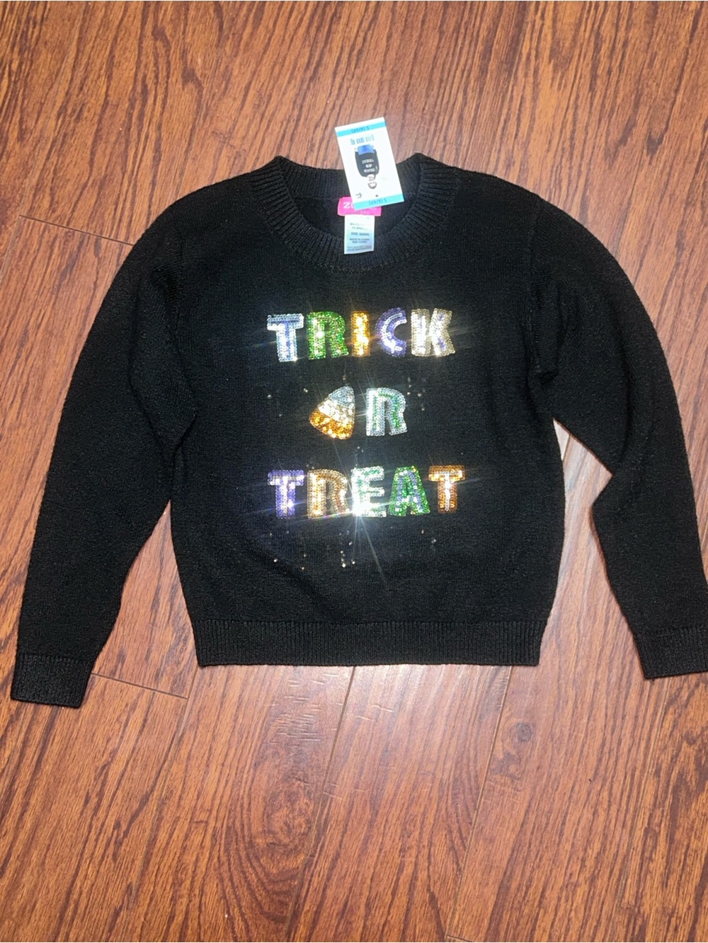 Zunie Black Sequin "Trick or Treat" Crewneck Sweater